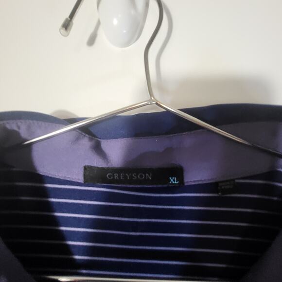 Men's Greyson Polo Golf Shirt Baltusrol Club Embroidered XLarge Blue Striped - Picture 2 of 7